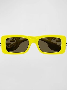 Gucci Neon Yellow Rectangular Sunglasses with Dark Lenses